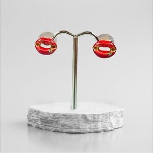 Betsey Johnson - Bite Me Vampire Fangs Red Lip Stud Earrings - New in Package